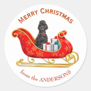 Christmas Sleigh Black Poodle Dog Classic Round Sticker