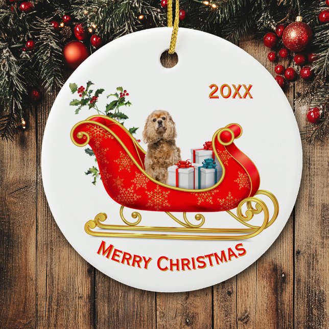 Christmas Sleigh Buff Cocker Spaniel Dog Ceramic Tree Decoration (Creator Uploaded)