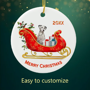 Christmas Sleigh Dalmatian Dog Ceramic Tree Decoration
