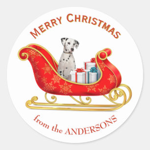 Christmas Sleigh Dalmatian Dog Classic Round Sticker