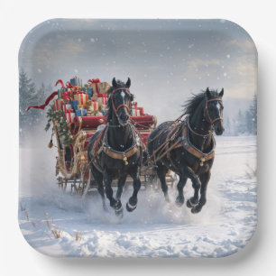 Christmas Sleigh Filled With Gifts Paper Plate