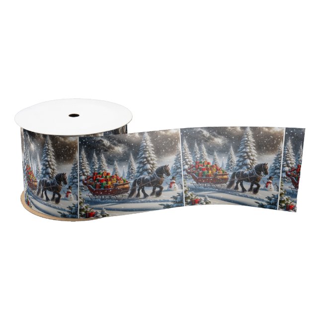 Christmas Sleigh Filled With Gifts Satin Ribbon (Spool)