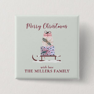 Christmas sleigh full of gifts, ligth green  15 cm square badge