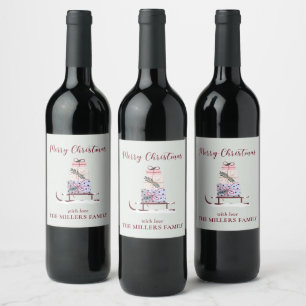 Christmas sleigh full of gifts, ligth green wine label