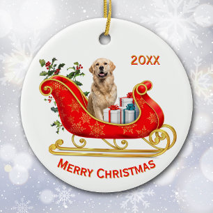 Christmas Sleigh Golden Retriever Dog Ceramic Tree Decoration