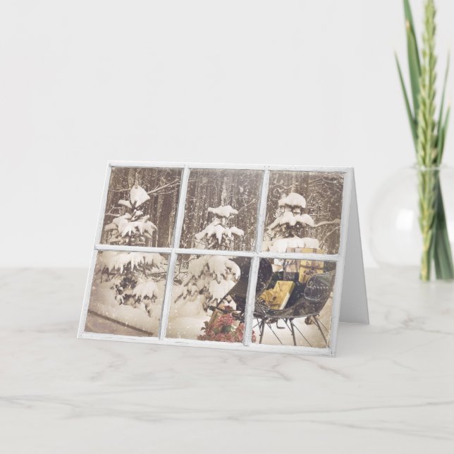 Christmas Sleigh In Window Holiday Card (Front)