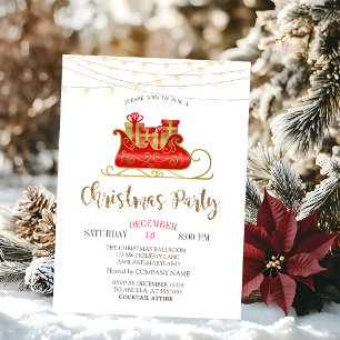 Christmas Sleigh, Lights Gold Christmas Company Invitation