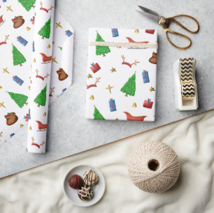 Christmas Sleigh Reindeer Antlers Gifts Pattern  Wrapping Paper