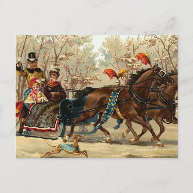 "Christmas Sleigh Ride" Holiday Postcard (Front)