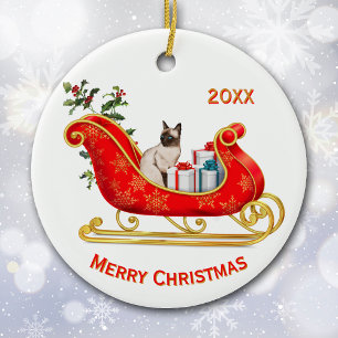 Christmas Sleigh Siamese Cat Ceramic Tree Decoration