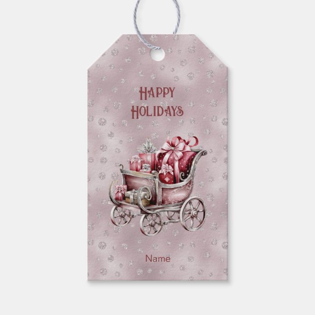 Christmas Sleigh With Gifts Holiday Gift Tag (Front)