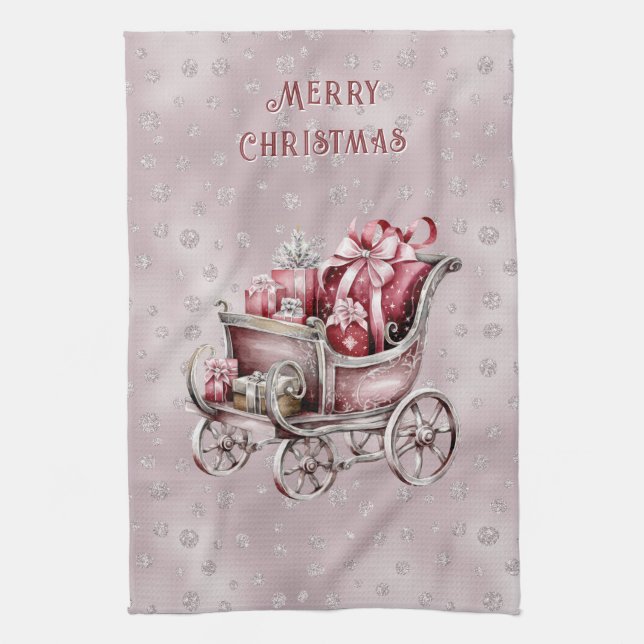 Christmas Sleigh With Gifts Holiday Kitchen Towel (Vertical)