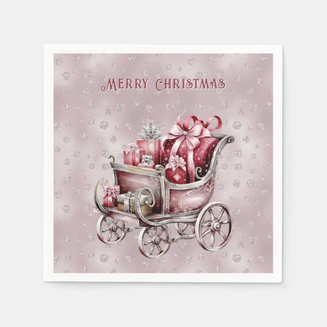 Christmas Sleigh With Gifts Holiday Napkin (Front)