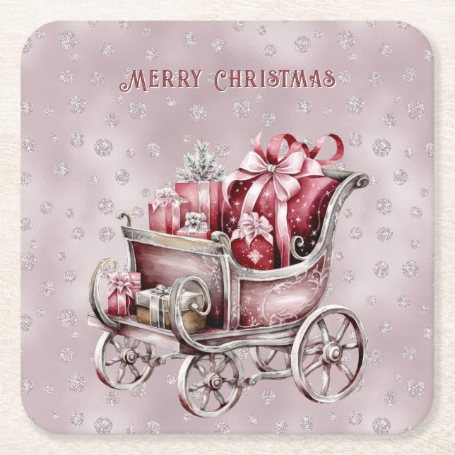 Christmas Sleigh With Gifts Holiday Paper Coaster (Front)