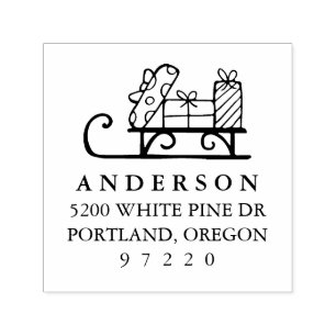 Christmas Sleigh with Gifts Return Address Self-inking Stamp