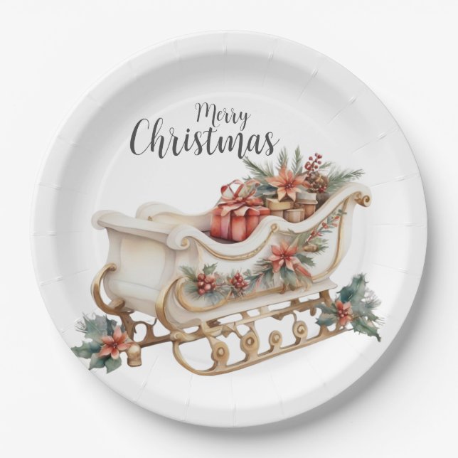 Christmas Sleigh With Presents Paper Plate (Front)