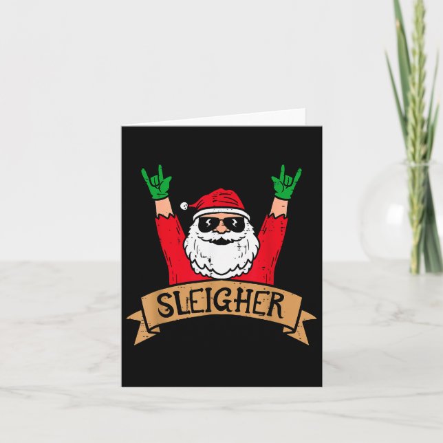 Christmas Sleigher Santa Rock Xmas Rocker Men Wome Card (Front)
