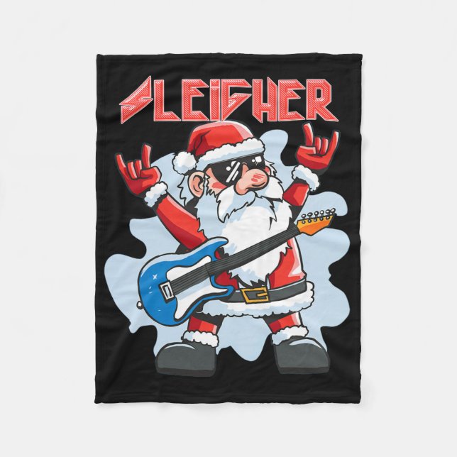 Christmas Sleigher Santa Rock Xmas Rocker Men Wome Fleece Blanket (Front)