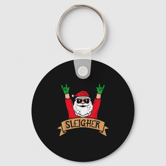 Christmas Sleigher Santa Rock Xmas Rocker Men Wome Key Ring (Front)