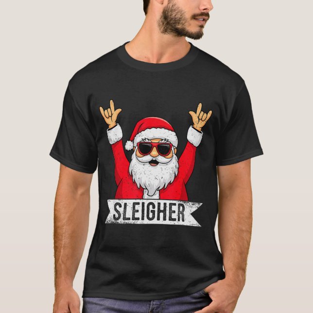 Christmas Sleigher Santa Rock Xmas Rocker Men Wome T-Shirt (Front)