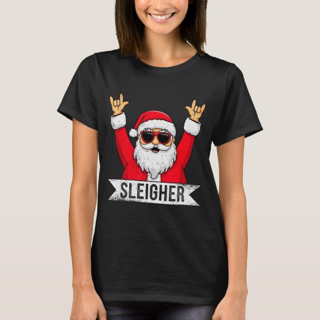 Christmas Sleigher Santa Rock Xmas Rocker Men Wome T-Shirt (Front)
