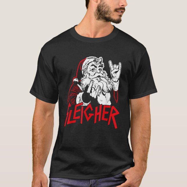 Christmas Sleigher Santa Rock Xmas Rocker Men Wome T-Shirt (Front)
