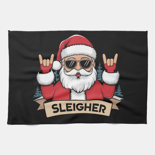 Christmas Sleigher Santa Rock Xmas Rocker  Tea Towel (Horizontal)