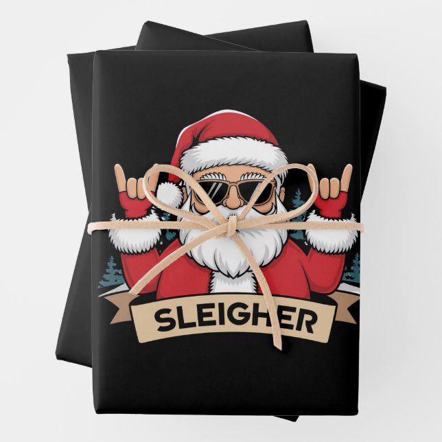 Christmas Sleigher Santa Rock Xmas Rocker  Wrapping Paper Sheet (In situ)
