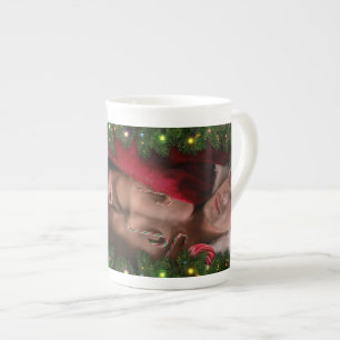 Christmas SlipperyJoe candy canes male chest Santa Bone China Mug