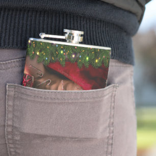 Christmas SlipperyJoe candy canes male chest Santa Hip Flask