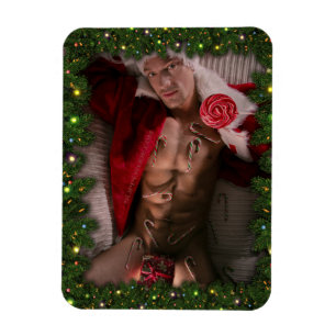 Christmas SlipperyJoe candy canes male chest Santa Magnet