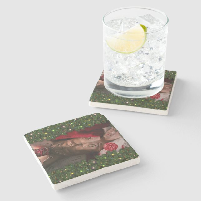 Christmas SlipperyJoe candy canes male chest Santa Stone Coaster (Side)