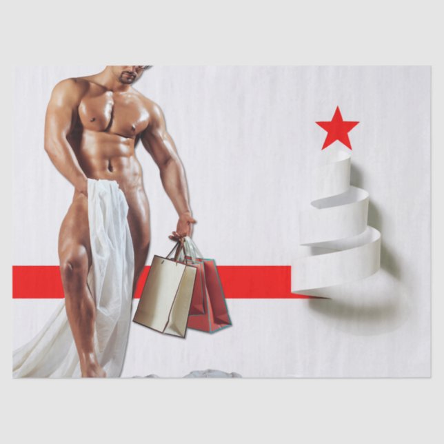 Christmas SlipperyJoe presents sexy red star holid Tissue Paper (Front)