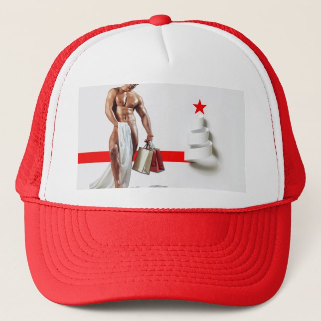 Christmas SlipperyJoe presents sexy red star holid Trucker Hat (Front)