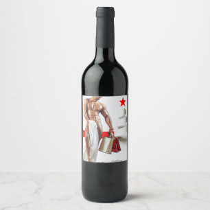 Christmas SlipperyJoe presents sexy red star holid Wine Label
