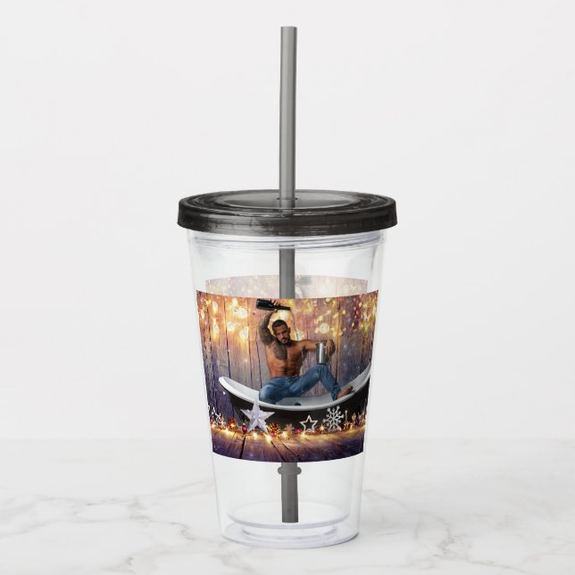 Christmas SlipperyJoe silver gold stars lights wet Acrylic Tumbler (Front)