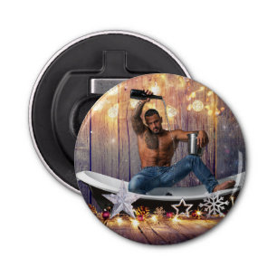 Christmas SlipperyJoe silver gold stars lights wet Bottle Opener