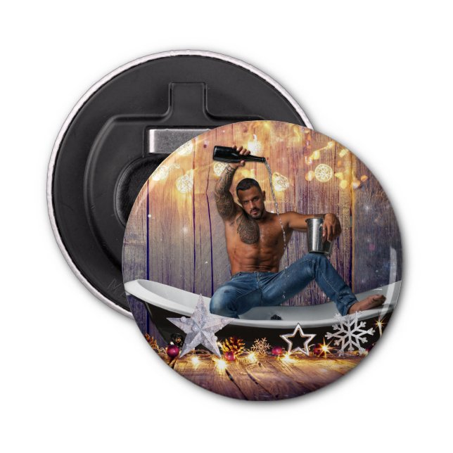 Christmas SlipperyJoe silver gold stars lights wet Bottle Opener (Front)