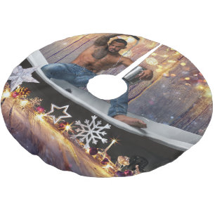 Christmas SlipperyJoe silver gold stars lights wet Brushed Polyester Tree Skirt