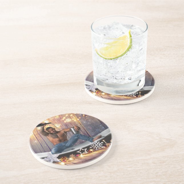 Christmas SlipperyJoe silver gold stars lights wet Coaster (Side)