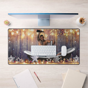 Christmas SlipperyJoe silver gold stars lights wet Desk Mat