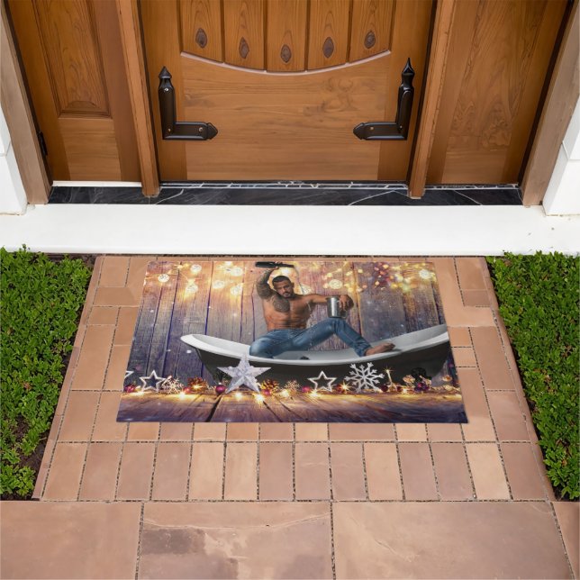 Christmas SlipperyJoe silver gold stars lights wet Doormat (Outdoor)