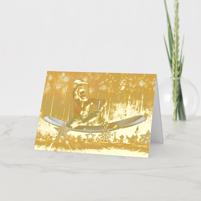 Christmas SlipperyJoe silver gold stars lights wet Foil Holiday Card (Front)