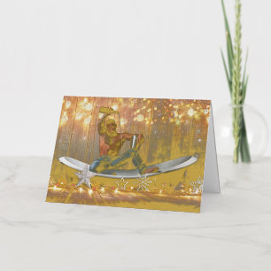 Christmas SlipperyJoe silver gold stars lights wet Foil Holiday Card