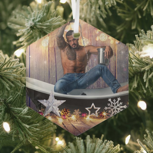 Christmas SlipperyJoe silver gold stars lights wet Glass Tree Decoration (Insitu)