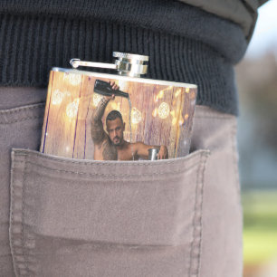 Christmas SlipperyJoe silver gold stars lights wet Hip Flask