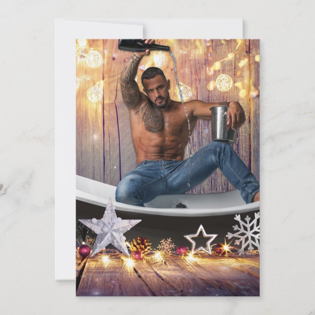 Christmas SlipperyJoe silver gold stars lights wet Holiday Card (Front)