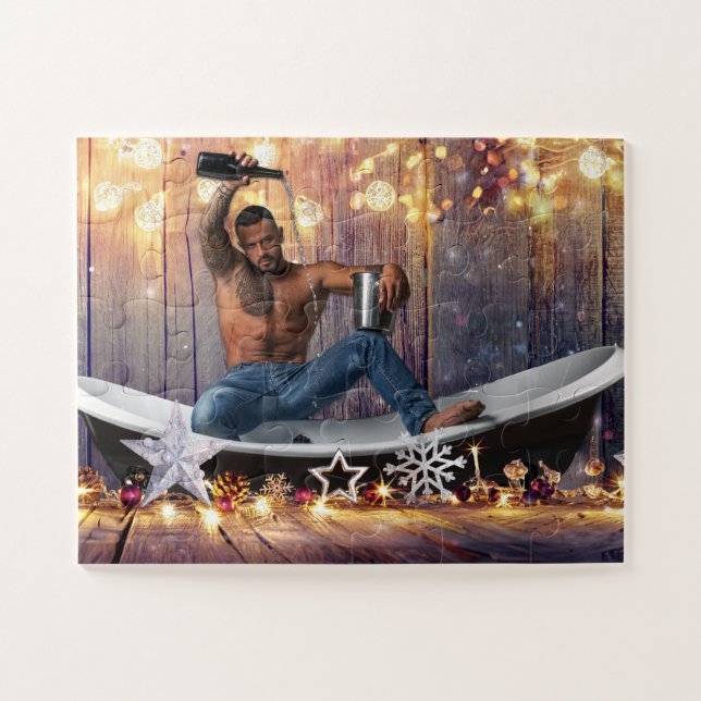 Christmas SlipperyJoe silver gold stars lights wet Jigsaw Puzzle (Horizontal)