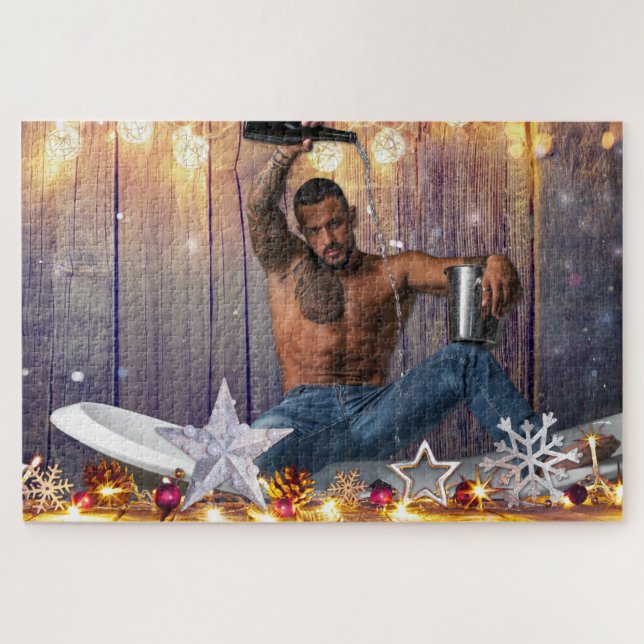 Christmas SlipperyJoe silver gold stars lights wet Jigsaw Puzzle (Horizontal)
