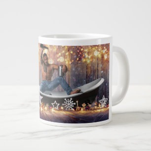 Christmas SlipperyJoe silver gold stars lights wet Large Coffee Mug